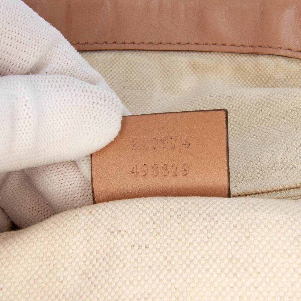 Gucci B Gucci Brown Beige Canvas Fabric Diamante Sukey Satchel Italy