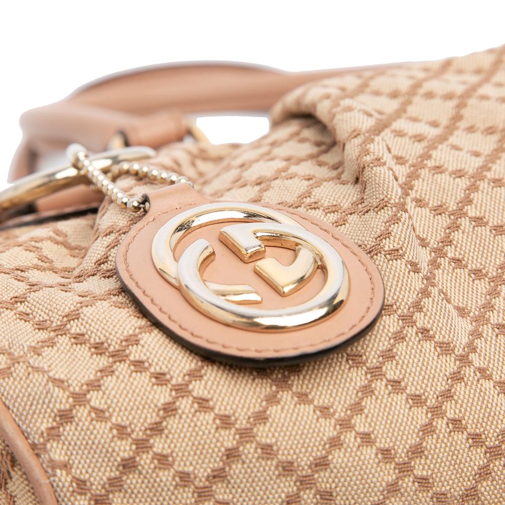 Gucci B Gucci Brown Beige Canvas Fabric Diamante Sukey Satchel Italy