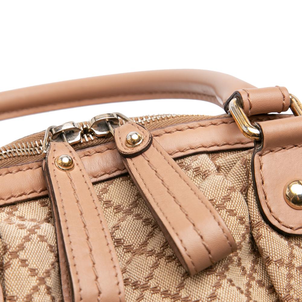 Gucci B Gucci Brown Beige Canvas Fabric Diamante Sukey Satchel Italy