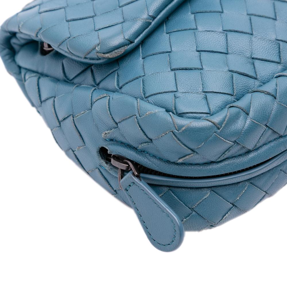 Bottega Veneta B Bottega Veneta Blue Nappa Leather Leather Mini Nappa Intrecciato Expandable Chain Crossbody Italy