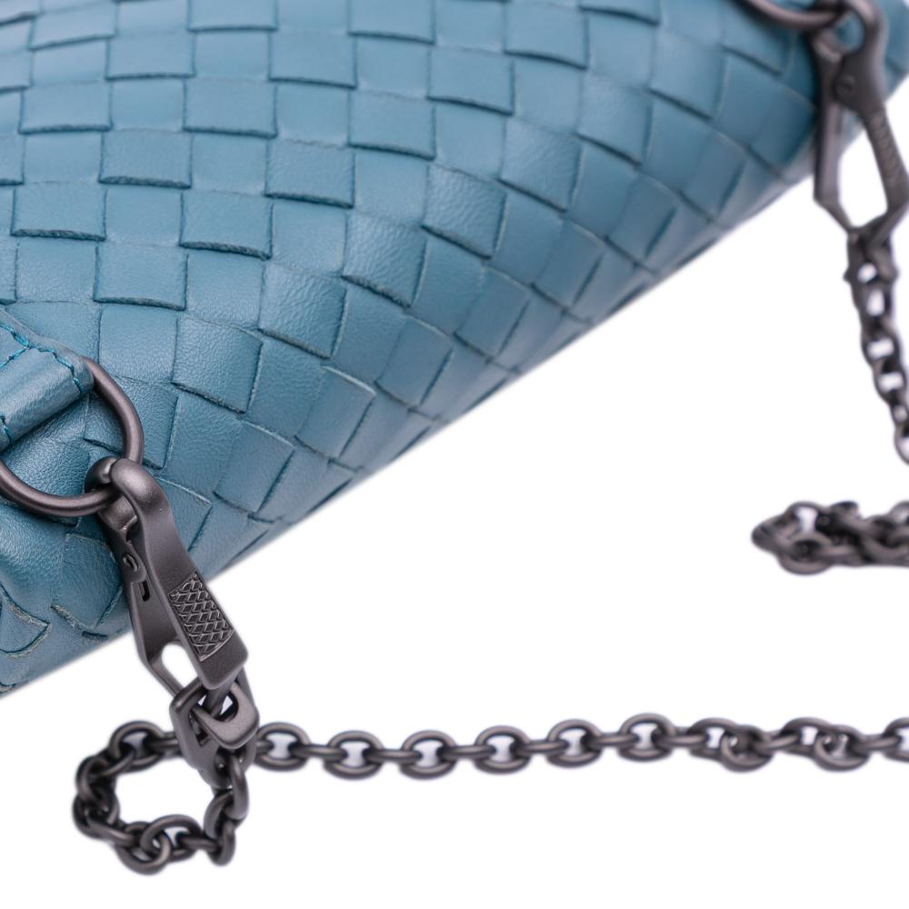 Bottega Veneta B Bottega Veneta Blue Nappa Leather Leather Mini Nappa Intrecciato Expandable Chain Crossbody Italy