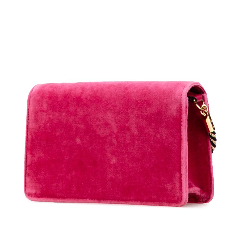 Gucci B Gucci Pink Dark Pink Velvet Fabric Crystal GG Broadway Crossbody Italy