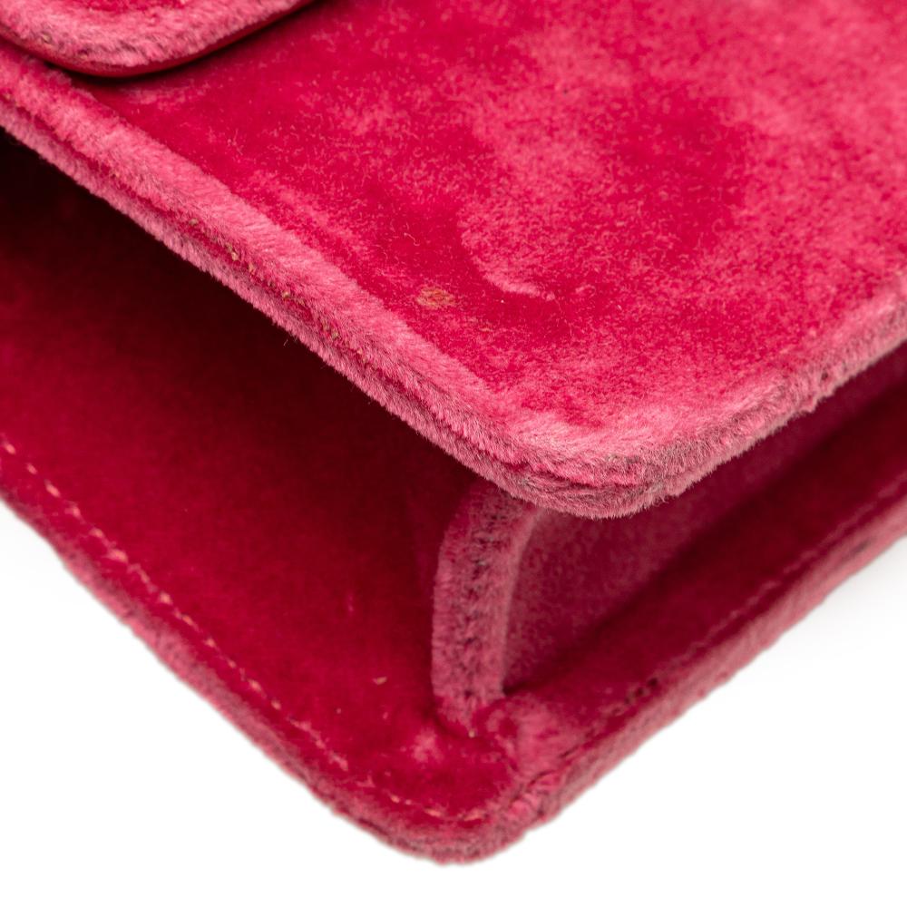 Gucci B Gucci Pink Dark Pink Velvet Fabric Crystal GG Broadway Crossbody Italy