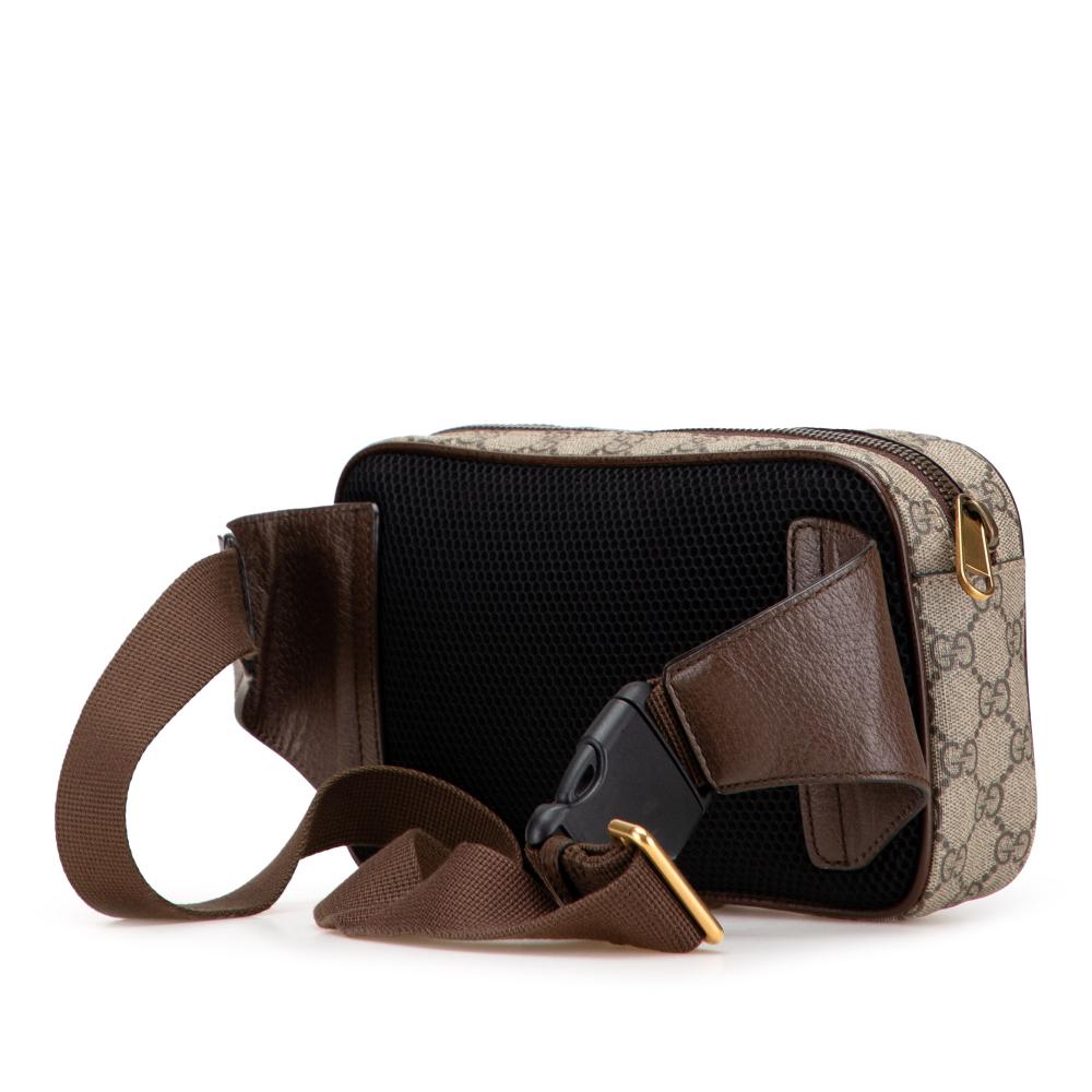 Gucci B Gucci Brown Beige Coated Canvas Fabric Small GG Supreme Ophidia Belt Bag Italy
