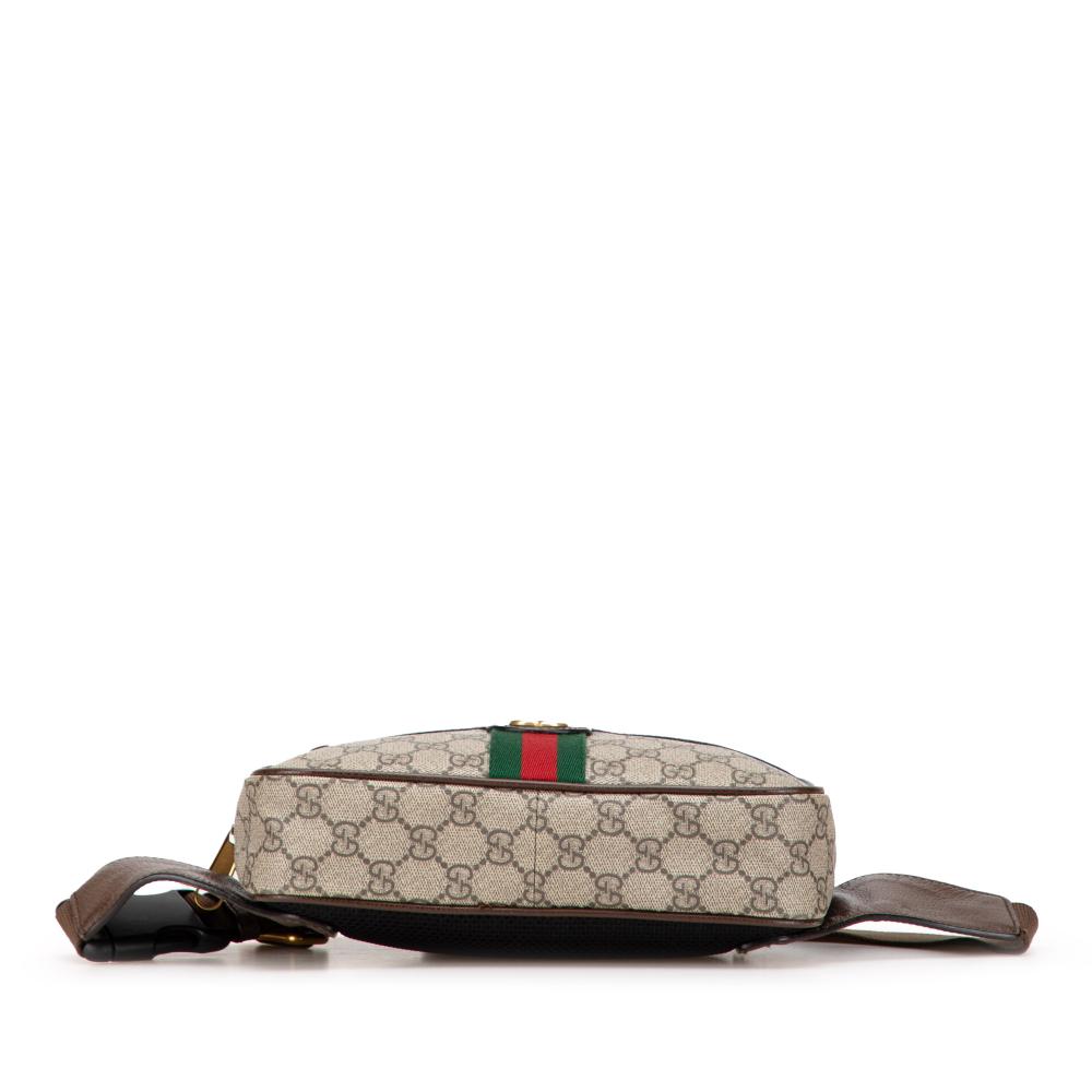 Gucci B Gucci Brown Beige Coated Canvas Fabric Small GG Supreme Ophidia Belt Bag Italy
