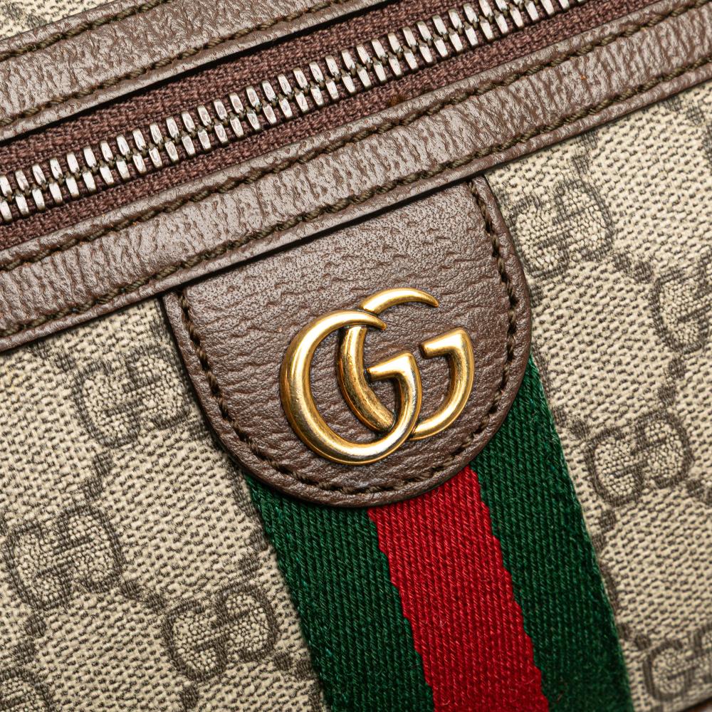 Gucci B Gucci Brown Beige Coated Canvas Fabric Small GG Supreme Ophidia Belt Bag Italy