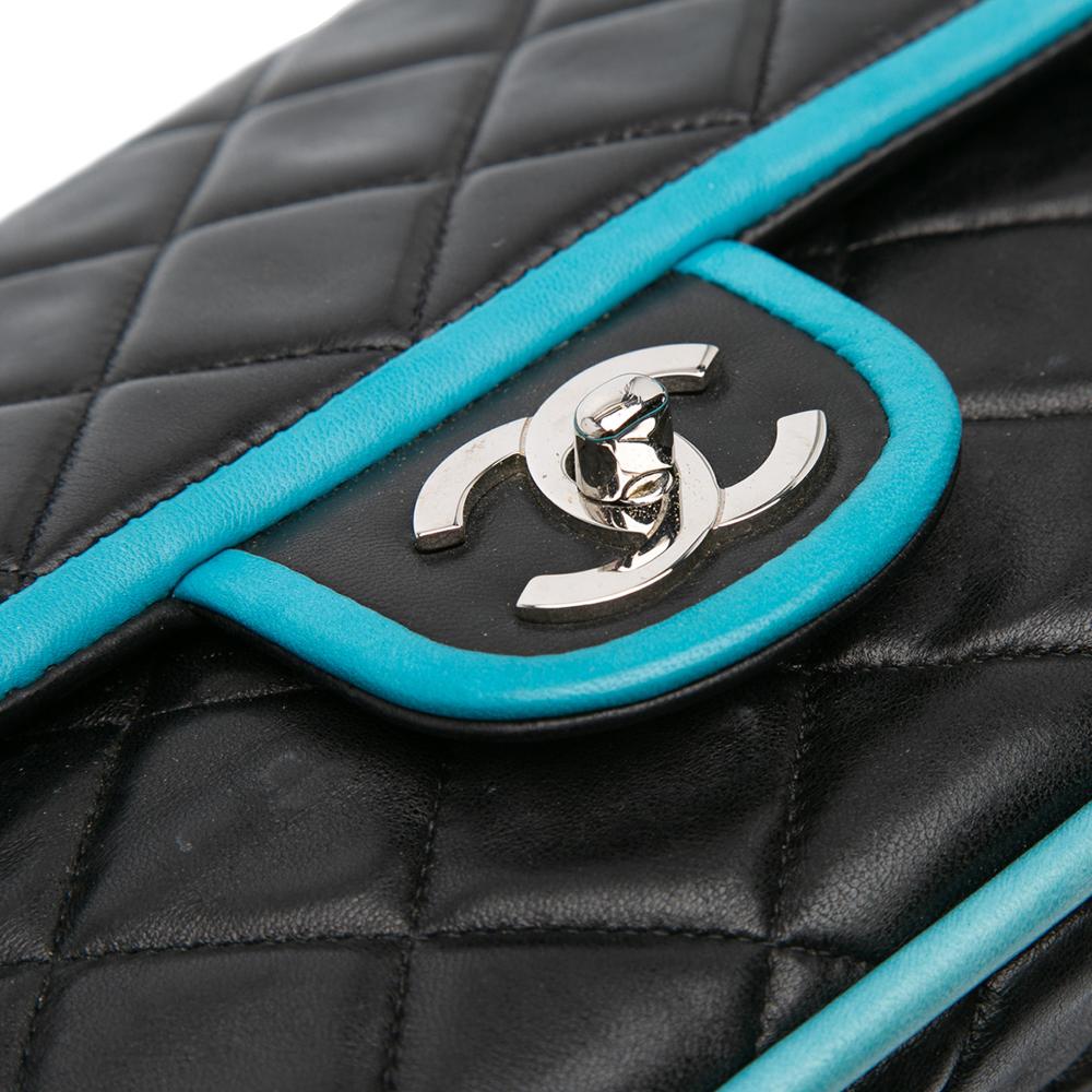 Chanel B Chanel Black Lambskin Leather Leather Medium Classic Bicolor Lambskin Double Flap France