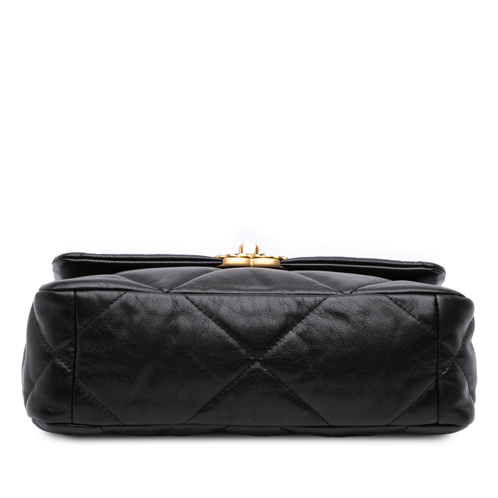 Chanel 19 Medium Lambskin Leather Matelassè Flap Handbag Black