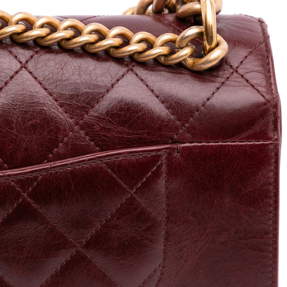 Chanel AB Chanel Red Burgundy Calf Leather Small Aged skin Straight Lined Flap Italy