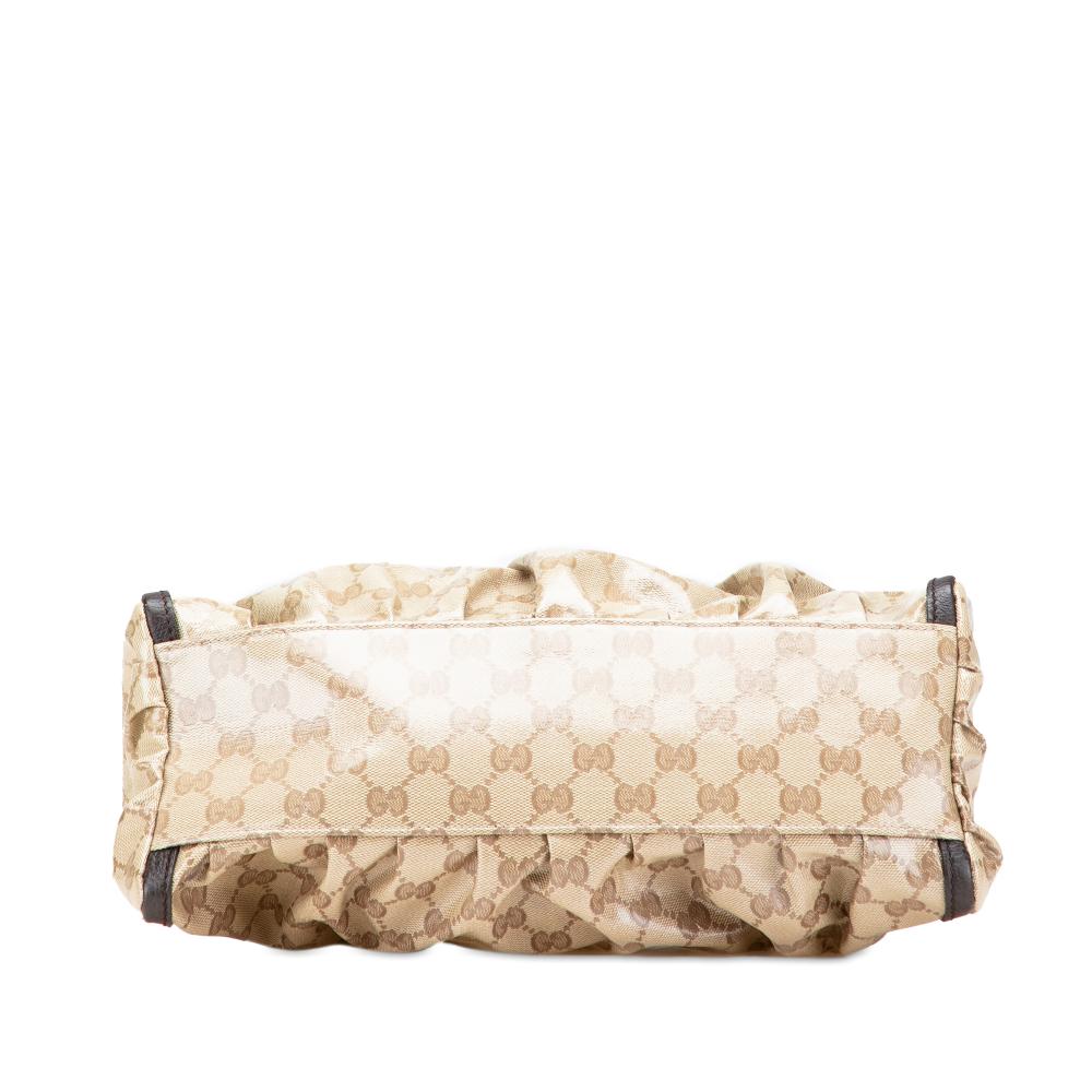 Gucci AB Gucci Brown Beige Coated Canvas Fabric GG Crystal Abbey D Ring Shoulder Bag Italy