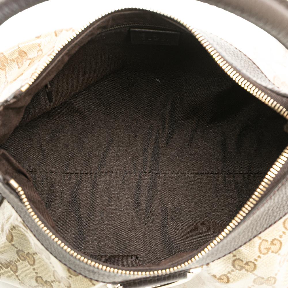 Gucci AB Gucci Brown Beige Coated Canvas Fabric GG Crystal Abbey D Ring Shoulder Bag Italy