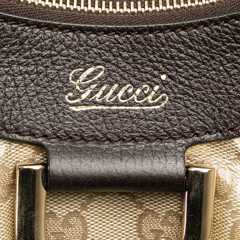 Gucci AB Gucci Brown Beige Coated Canvas Fabric GG Crystal Abbey D Ring Shoulder Bag Italy