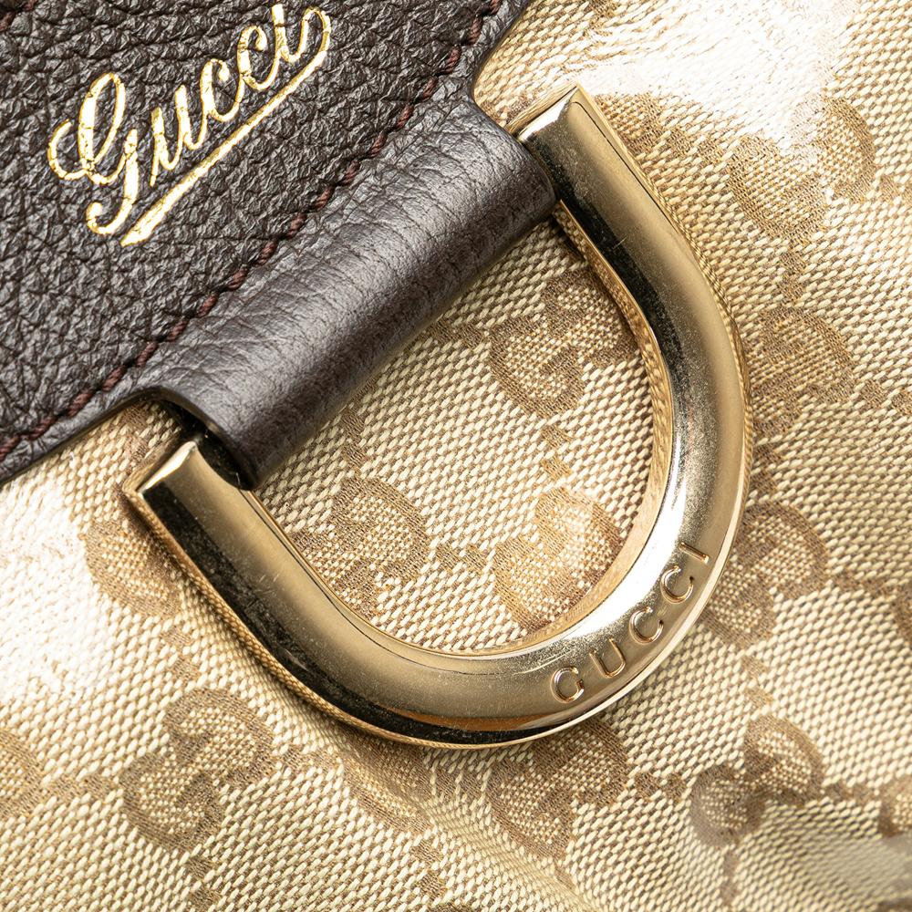 Gucci AB Gucci Brown Beige Coated Canvas Fabric GG Crystal Abbey D Ring Shoulder Bag Italy