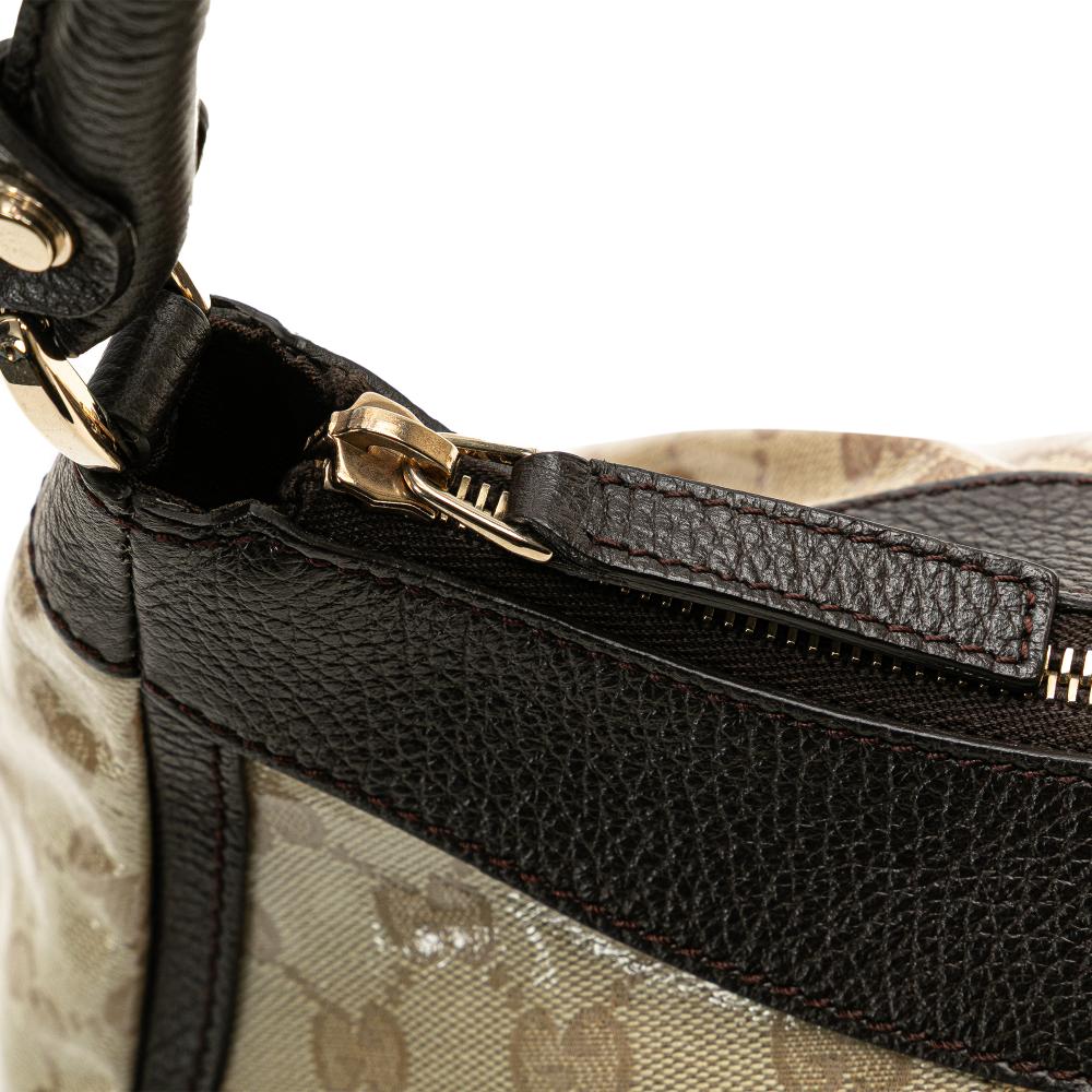 Gucci AB Gucci Brown Beige Coated Canvas Fabric GG Crystal Abbey D Ring Shoulder Bag Italy