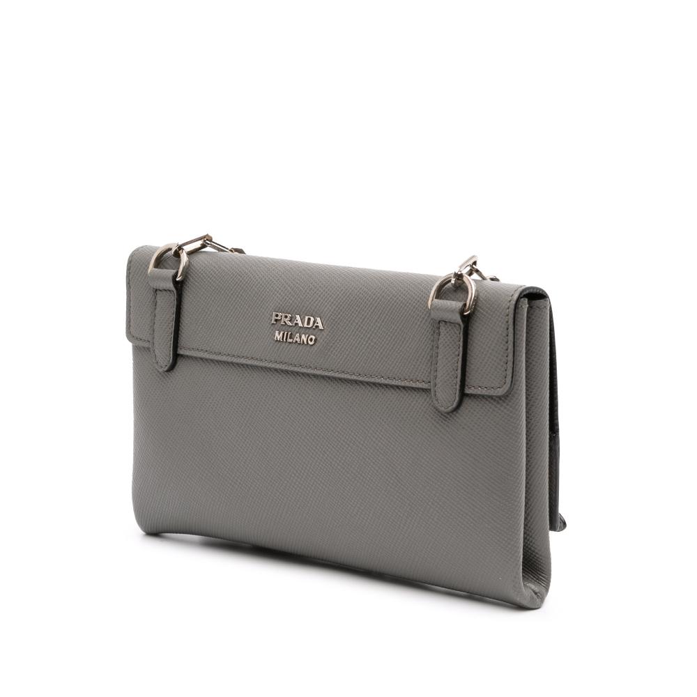 Prada B Prada Gray Saffiano Leather Cuir Twist Lock Chain Flap Italy