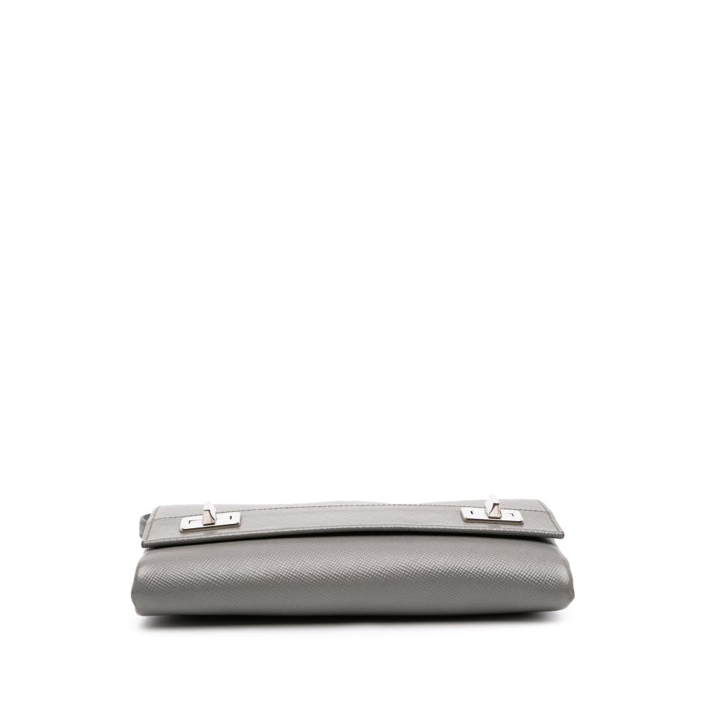 Prada B Prada Gray Saffiano Leather Cuir Twist Lock Chain Flap Italy