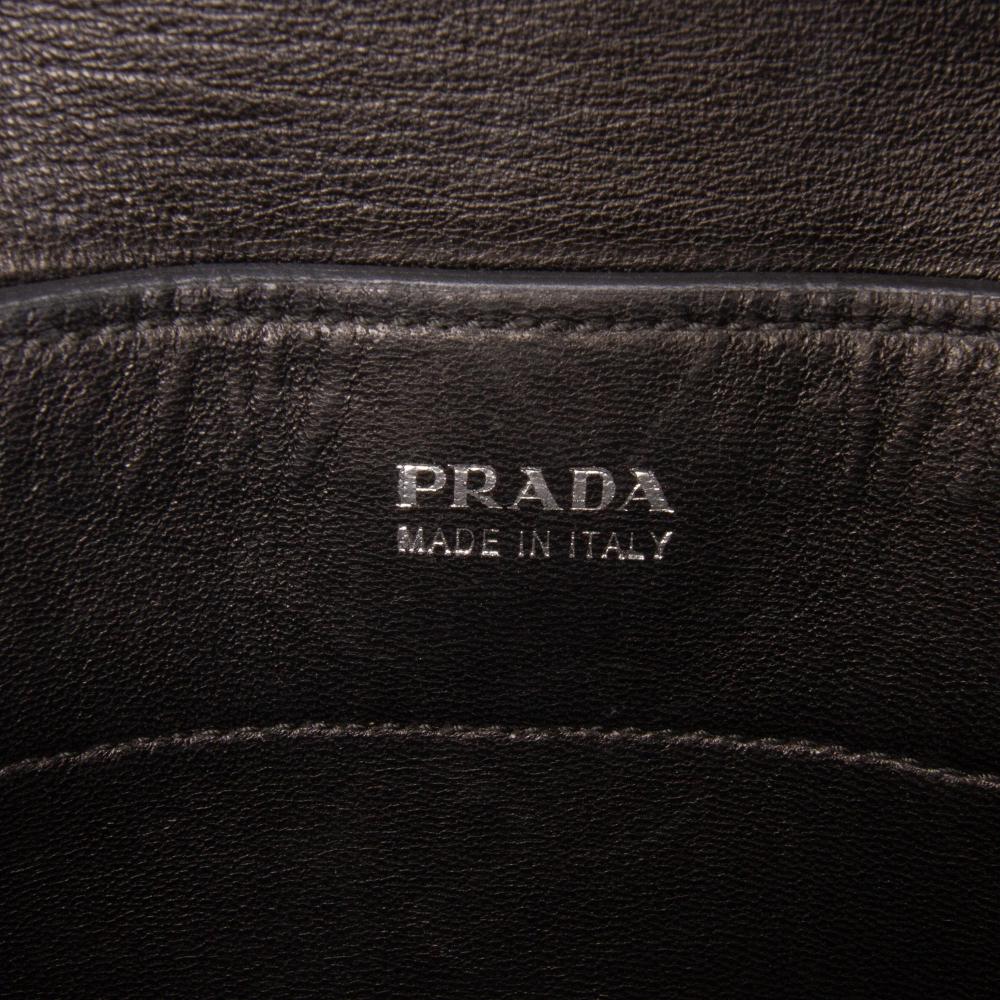 Prada B Prada Gray Saffiano Leather Cuir Twist Lock Chain Flap Italy