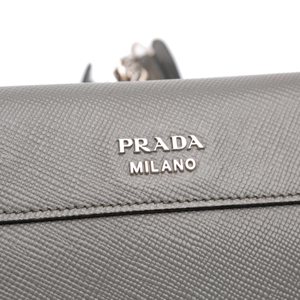 Prada B Prada Gray Saffiano Leather Cuir Twist Lock Chain Flap Italy