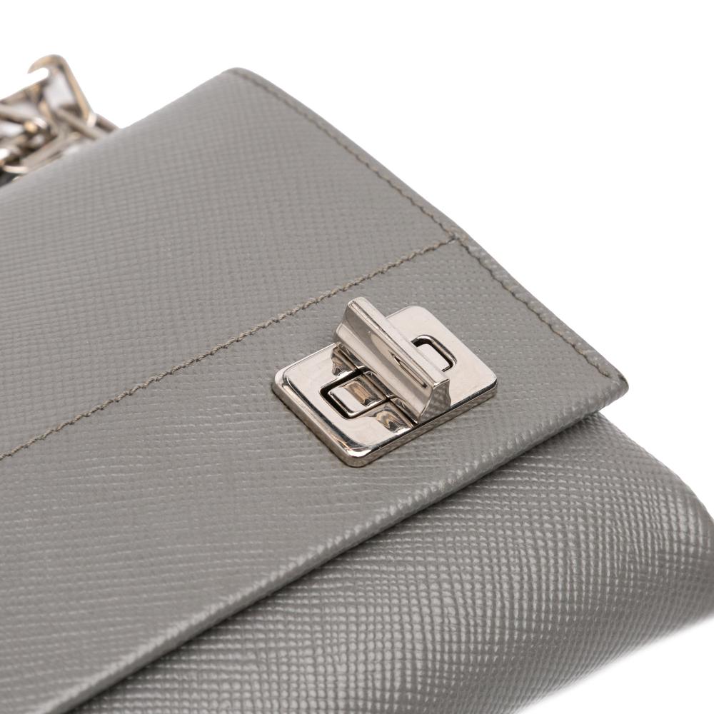 Prada B Prada Gray Saffiano Leather Cuir Twist Lock Chain Flap Italy