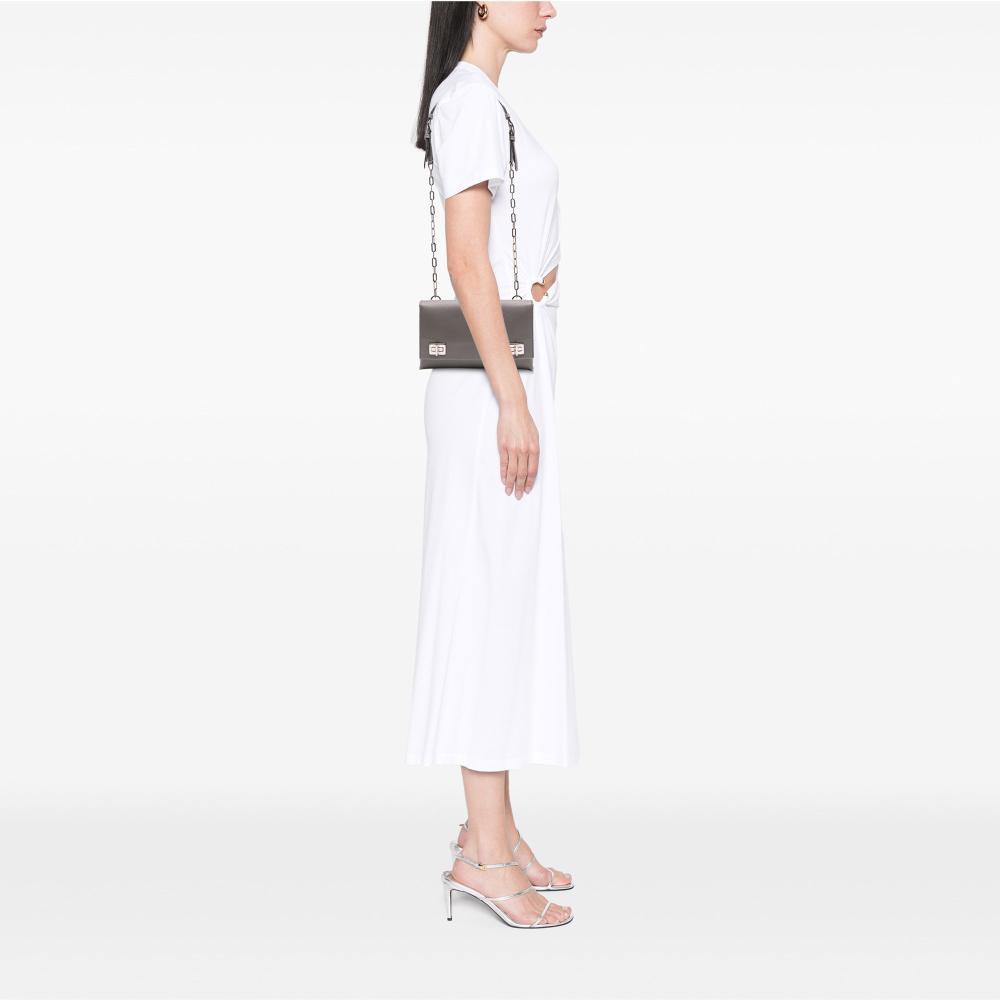 Prada B Prada Gray Saffiano Leather Cuir Twist Lock Chain Flap Italy