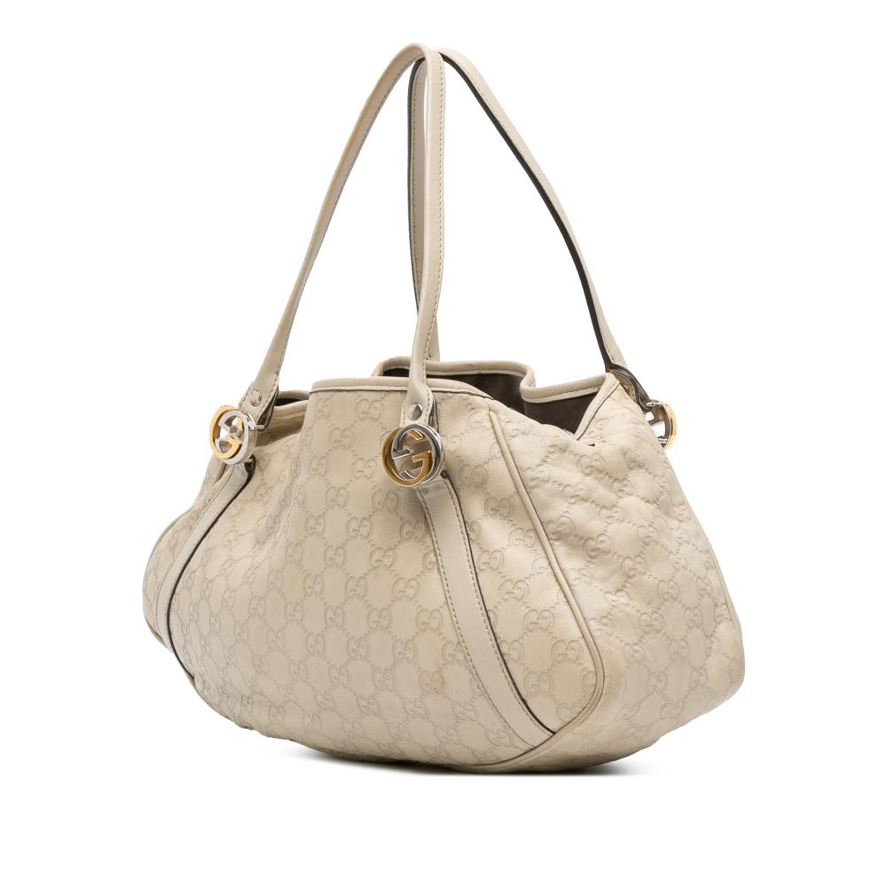 Gucci B Gucci White Ivory Calf Leather Guccissima Twins Shoulder Bag Italy