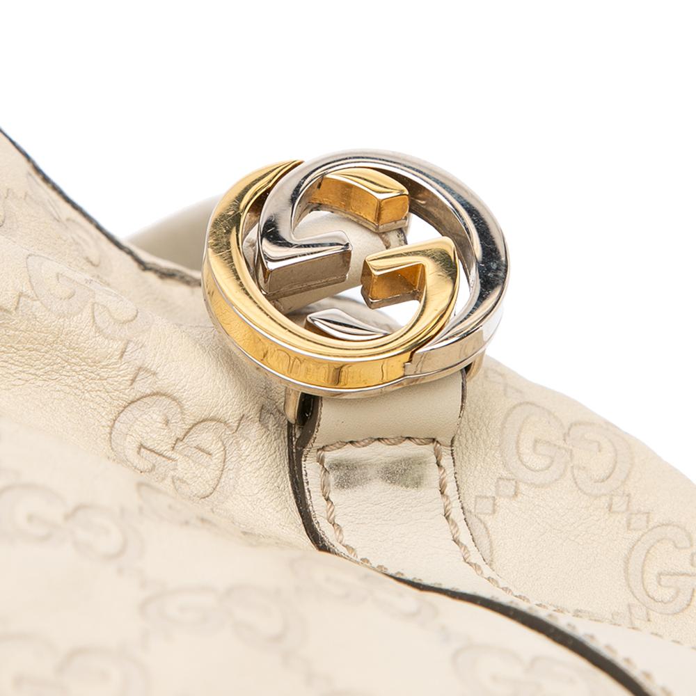 Gucci B Gucci White Ivory Calf Leather Guccissima Twins Shoulder Bag Italy
