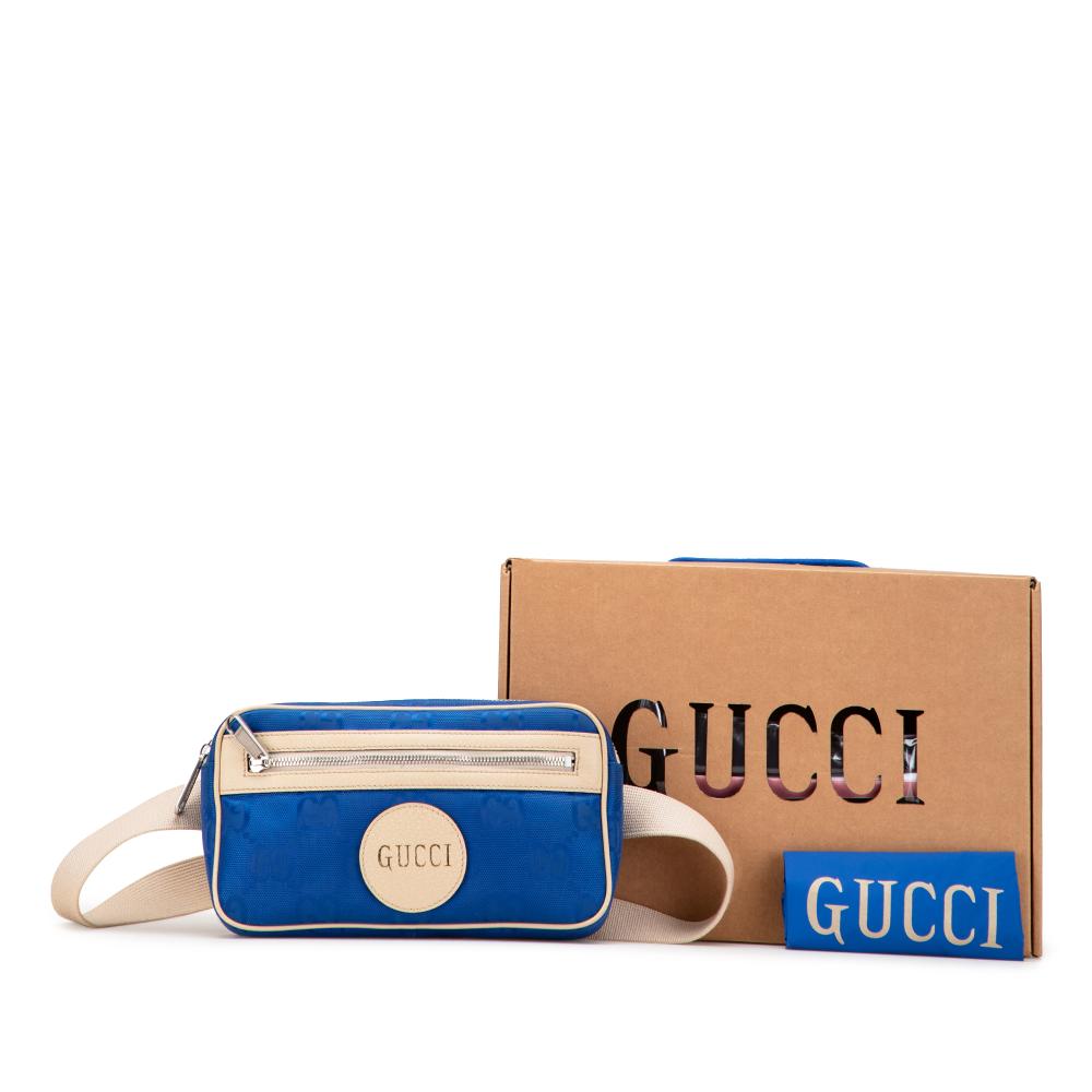 Gucci B Gucci Blue Nylon Fabric GG Off The Grid Belt Bag Italy