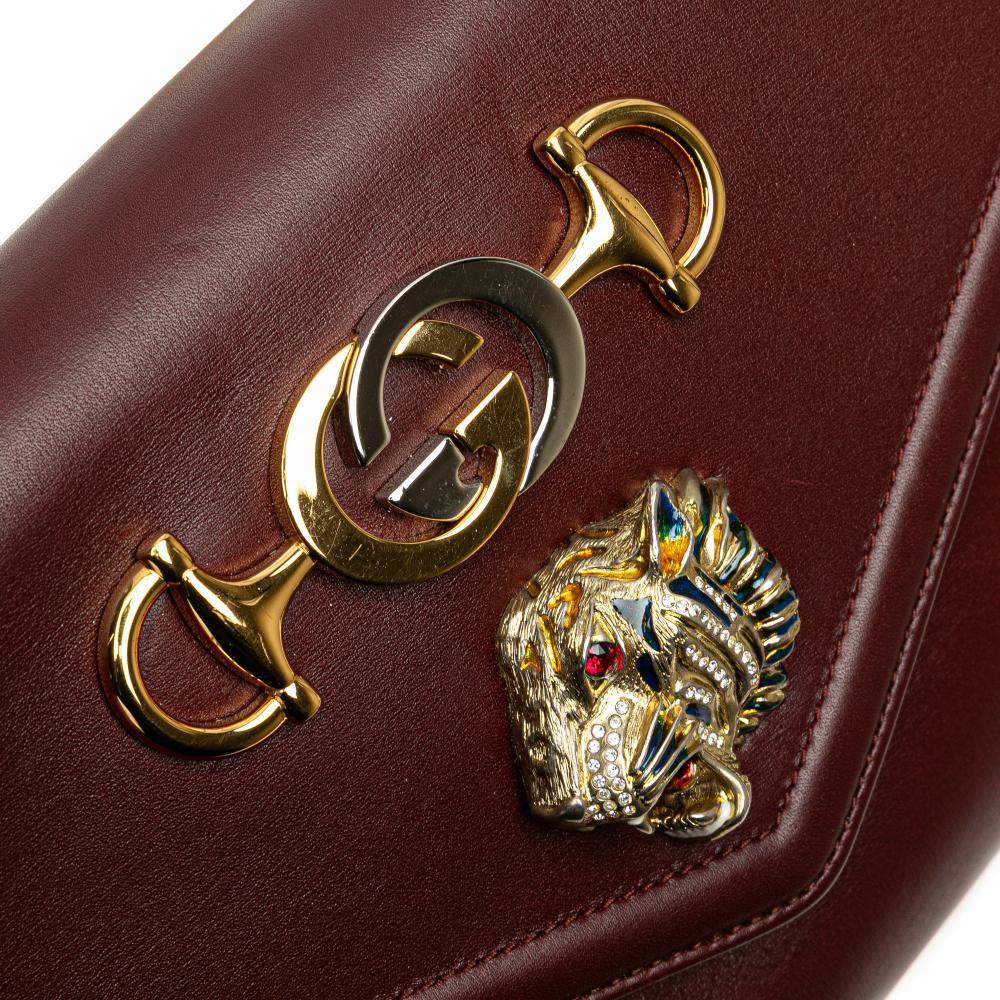 Gucci B Gucci Red Burgundy Calf Leather Medium Rajah Crossbody Italy