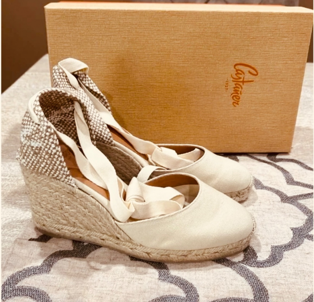 Castañer Carina Classic Elfenbeinfarbene Keil-Espadrilles