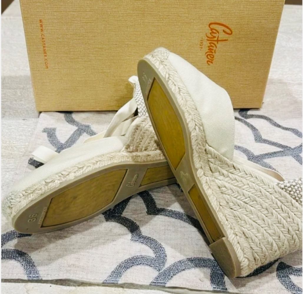 Castañer Carina Classic Elfenbeinfarbene Keil-Espadrilles