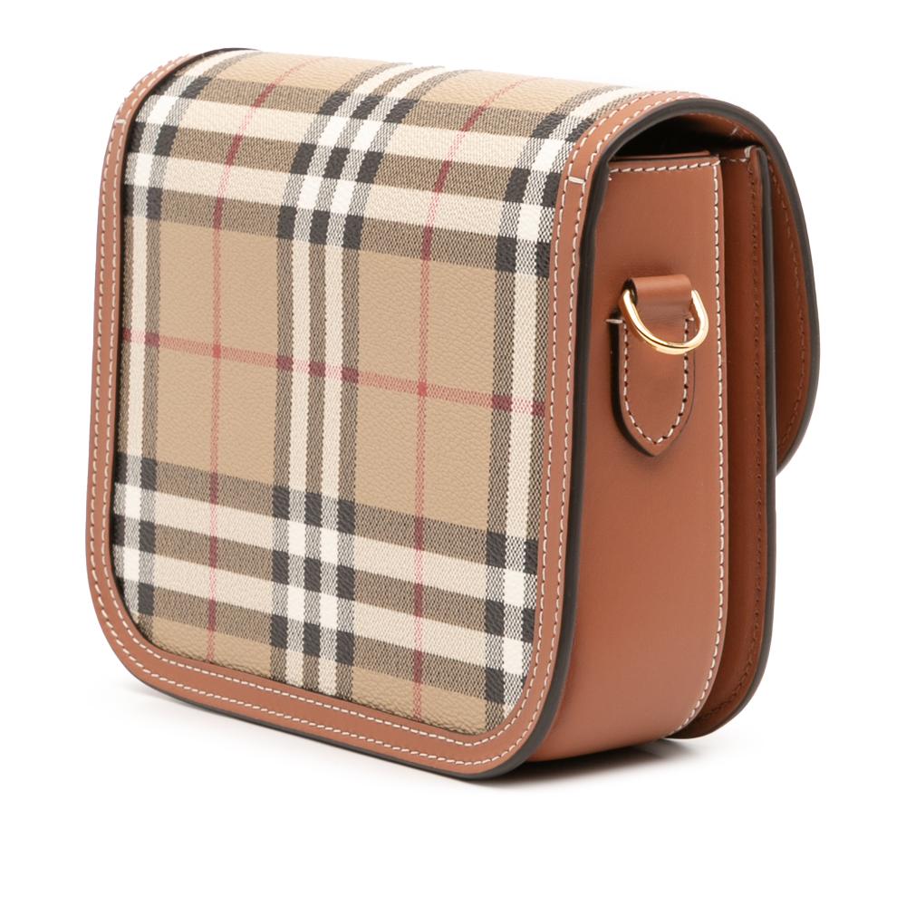 Burberry AB Burberry Brown Beige Coated Canvas Fabric Small House Check Elizabeth Crossbody Italy