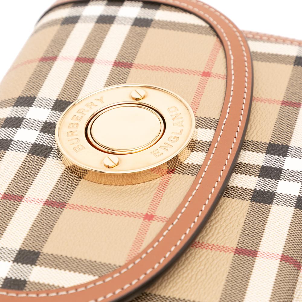 Burberry AB Burberry Brown Beige Coated Canvas Fabric Small House Check Elizabeth Crossbody Italy