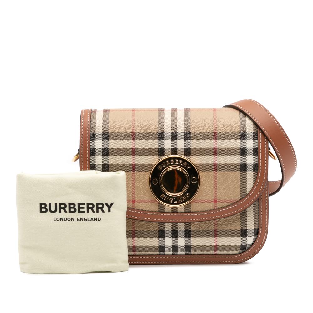 Burberry AB Burberry Brown Beige Coated Canvas Fabric Small House Check Elizabeth Crossbody Italy