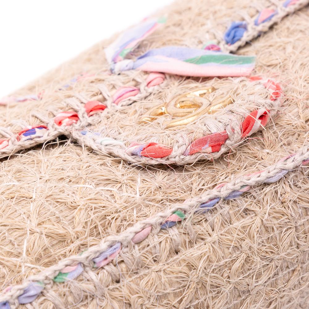 Chanel B Chanel Brown Beige with Multi Straw Natural Material CC Country Flap Italy