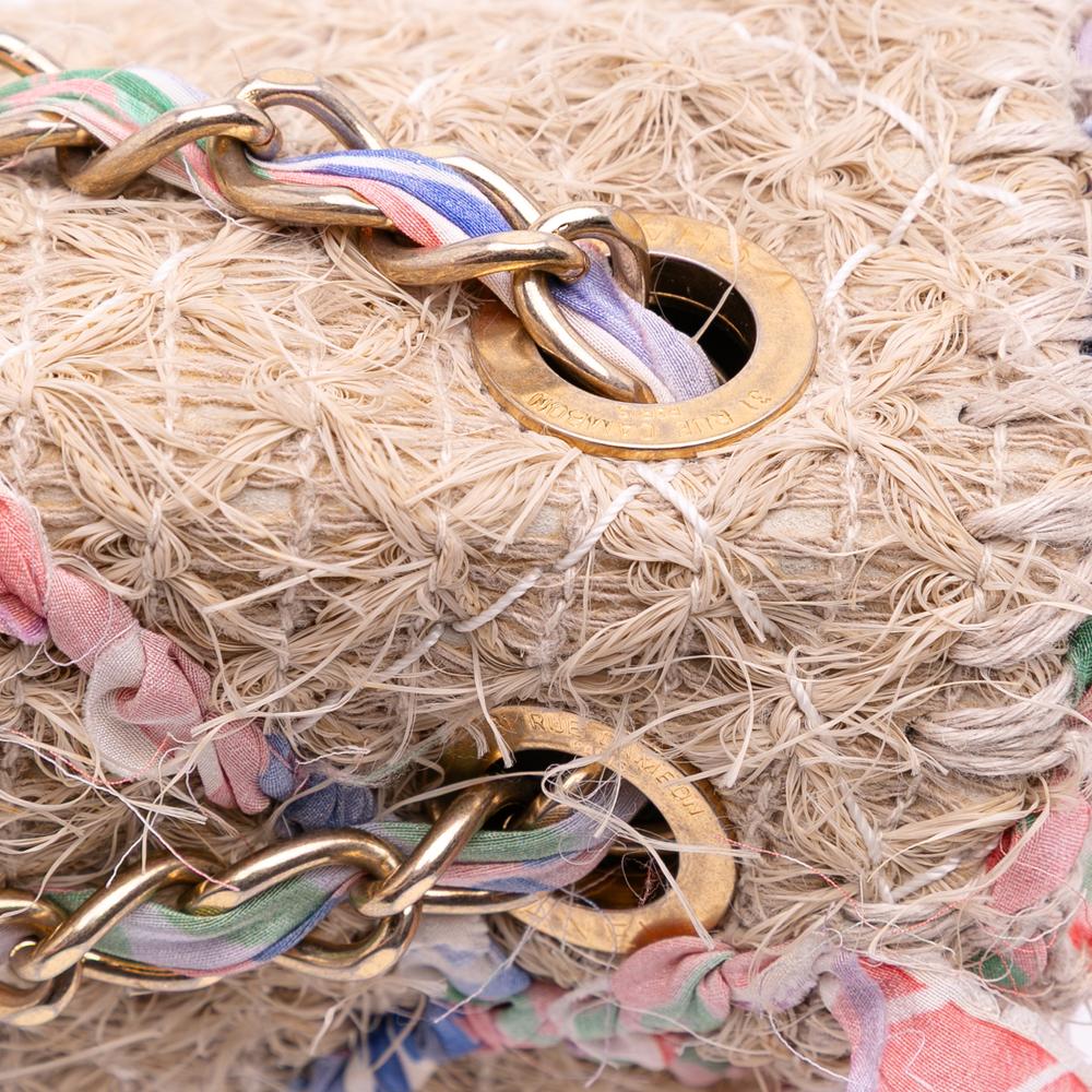 Chanel B Chanel Brown Beige with Multi Straw Natural Material CC Country Flap Italy