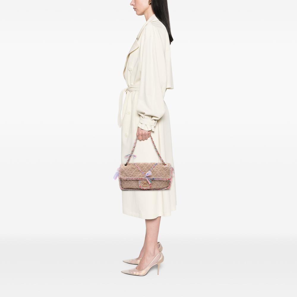 Chanel B Chanel Brown Beige with Multi Straw Natural Material CC Country Flap Italy