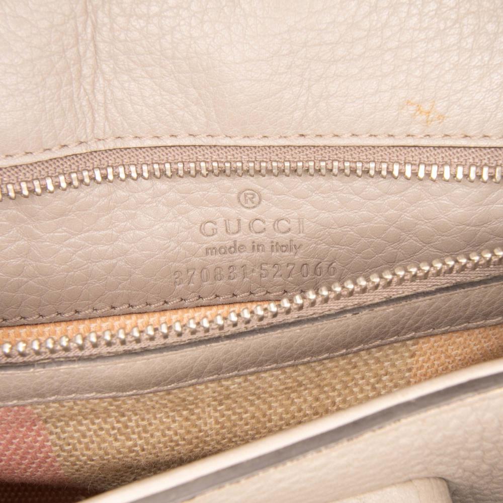 Gucci B Gucci Brown Taupe Calf Leather Small Bamboo Daily Satchel Italy