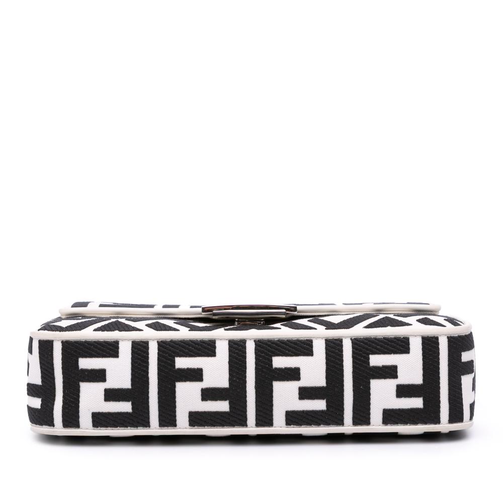 Fendi B Fendi White with Black Canvas Fabric Zucca Embroidered Baguette Satchel Italy