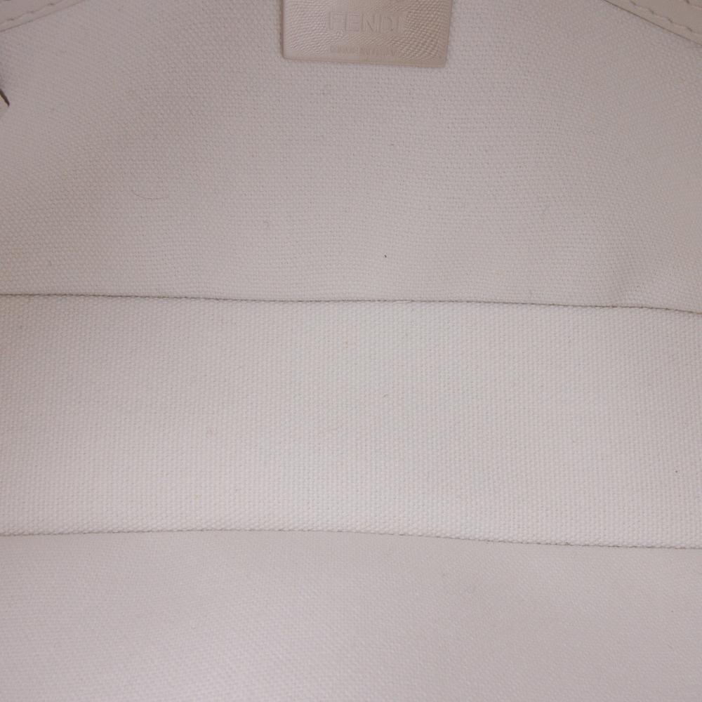 Fendi B Fendi White with Black Canvas Fabric Zucca Embroidered Baguette Satchel Italy