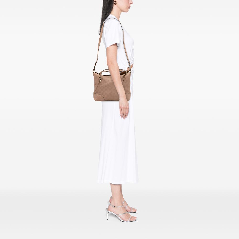 Gucci B Gucci Brown Nude Calf Leather Medium Guccissima Bree Fold Over Tote Italy