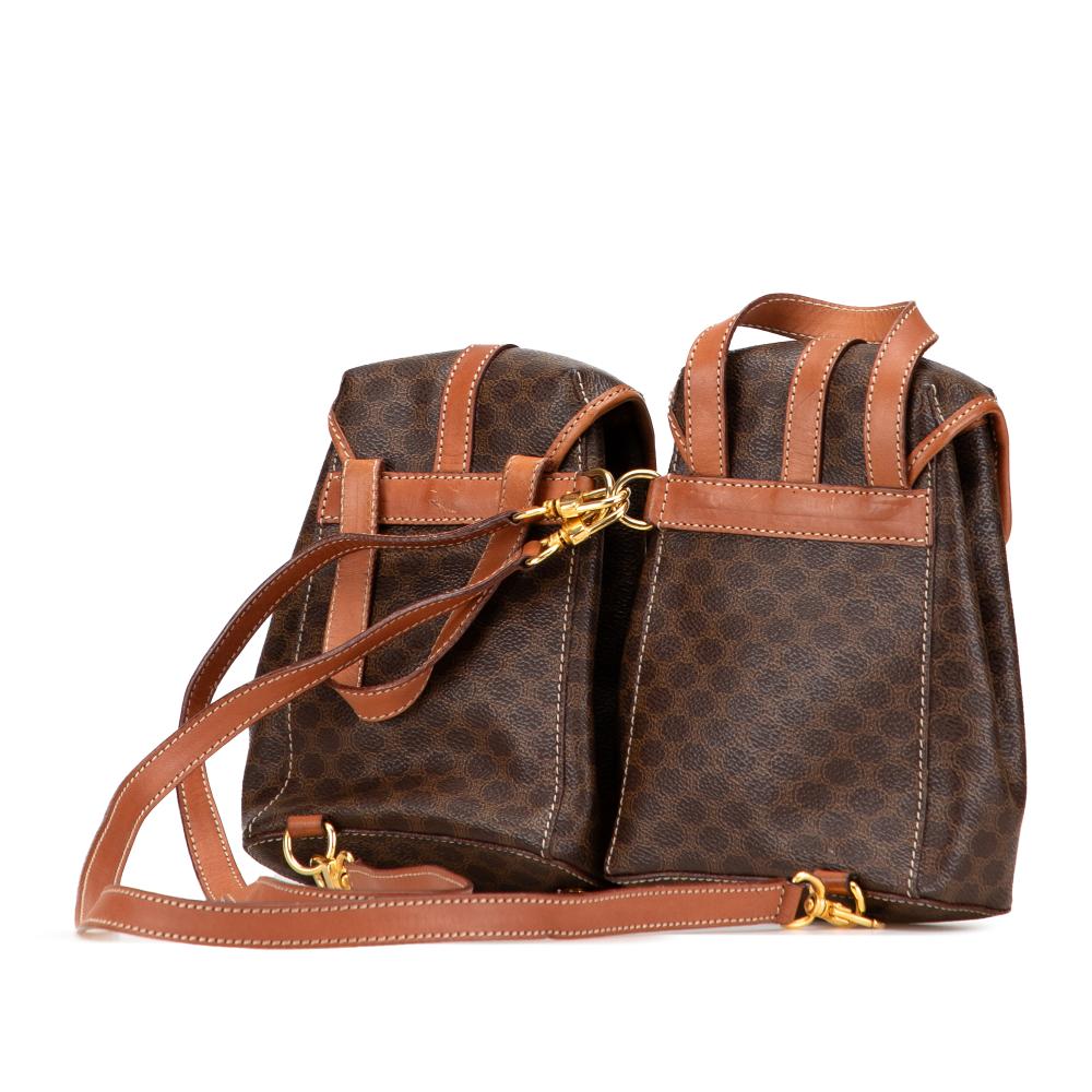 Celine B Celine Brown Coated Canvas Fabric Mini Macadam Twin Backpack Italy