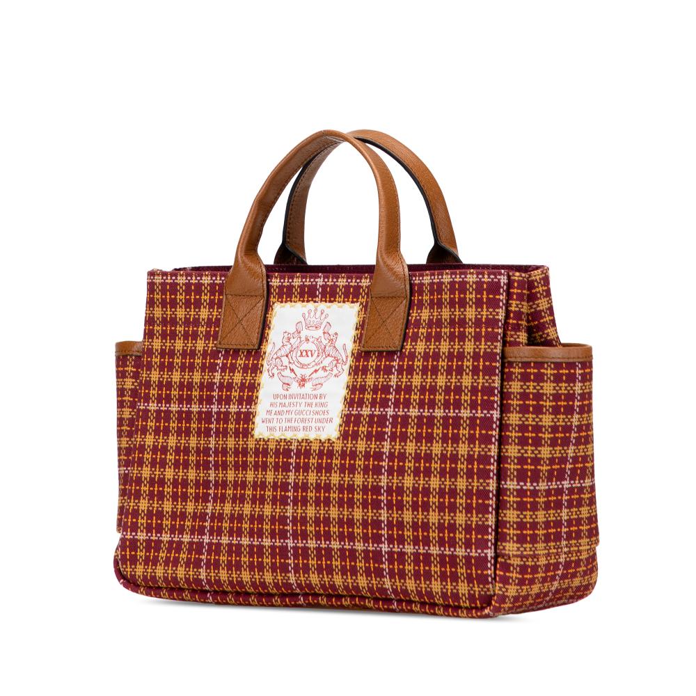 Gucci AB Gucci Red Bordeaux Wool Fabric Checkered Childrens Pocket Handbag Italy