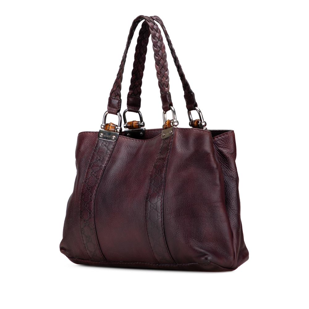 Gucci B Gucci Brown Dark Brown Calf Leather Guccissima Trimmed Bamboo Libeccio Tote Italy