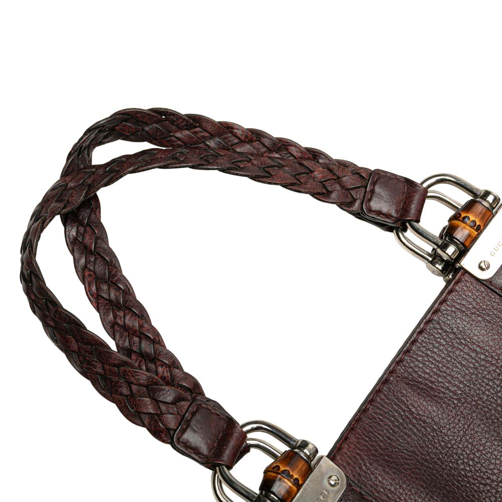 Gucci B Gucci Brown Dark Brown Calf Leather Guccissima Trimmed Bamboo Libeccio Tote Italy