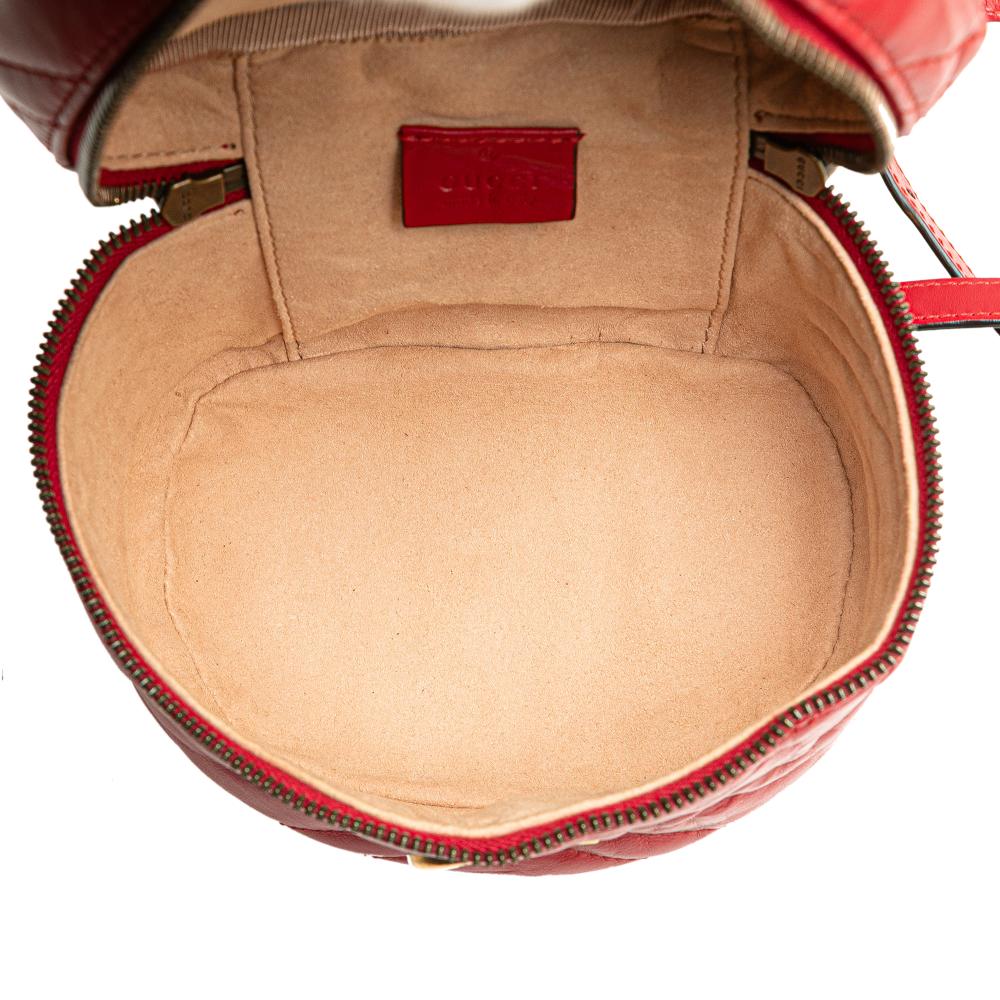 Gucci B Gucci Red Calf Leather Mini GG Marmont Matelasse Round Backpack Italy