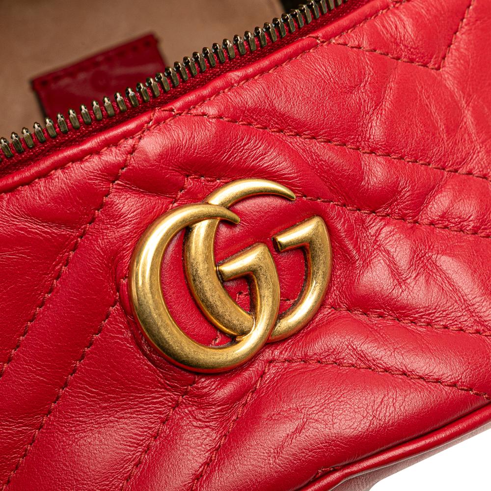 Gucci B Gucci Red Calf Leather Mini GG Marmont Matelasse Round Backpack Italy