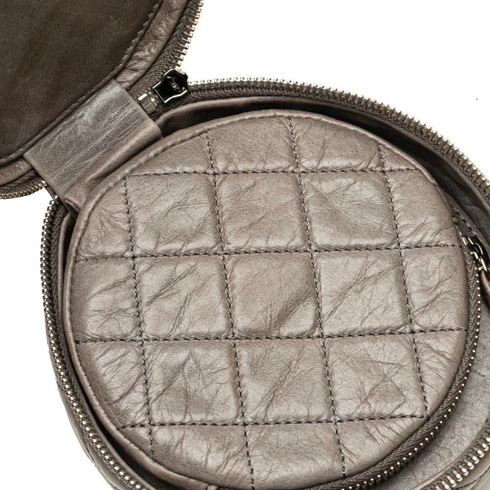 Chanel B Chanel Brown Taupe Calf Leather CC Quilted Aged skin Round Clutch France
