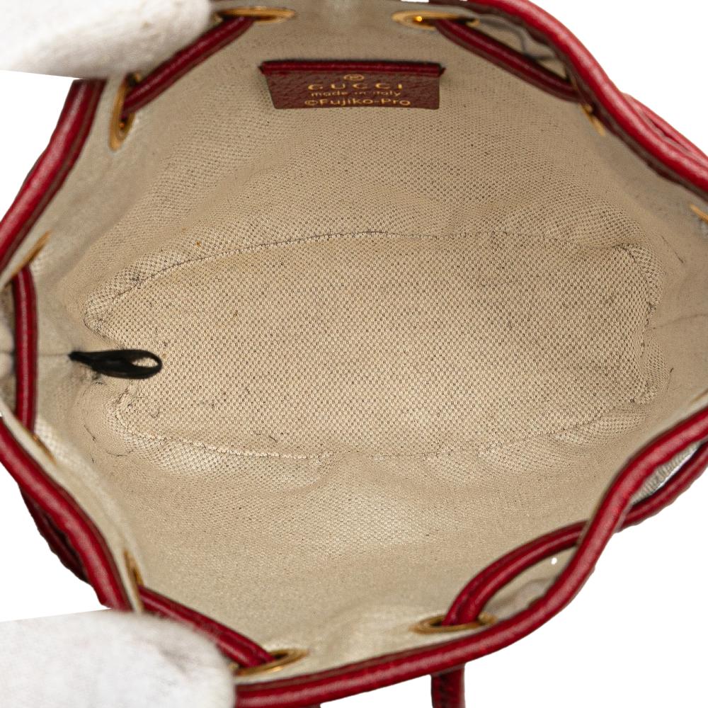 Gucci B Gucci Brown Beige Coated Canvas Fabric Micro GG Supreme Doraemon Bucket Bag Italy