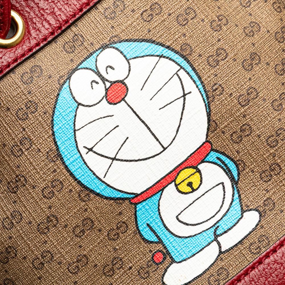 Gucci B Gucci Brown Beige Coated Canvas Fabric Micro GG Supreme Doraemon Bucket Bag Italy