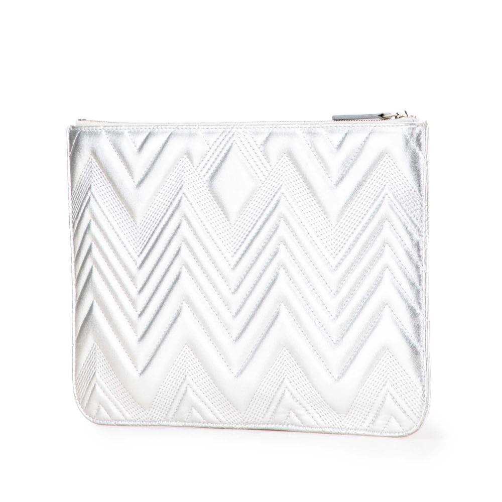 Chanel AB Chanel Silver Calf Leather Medium Metallic Chevron skin O Case Clutch Italy